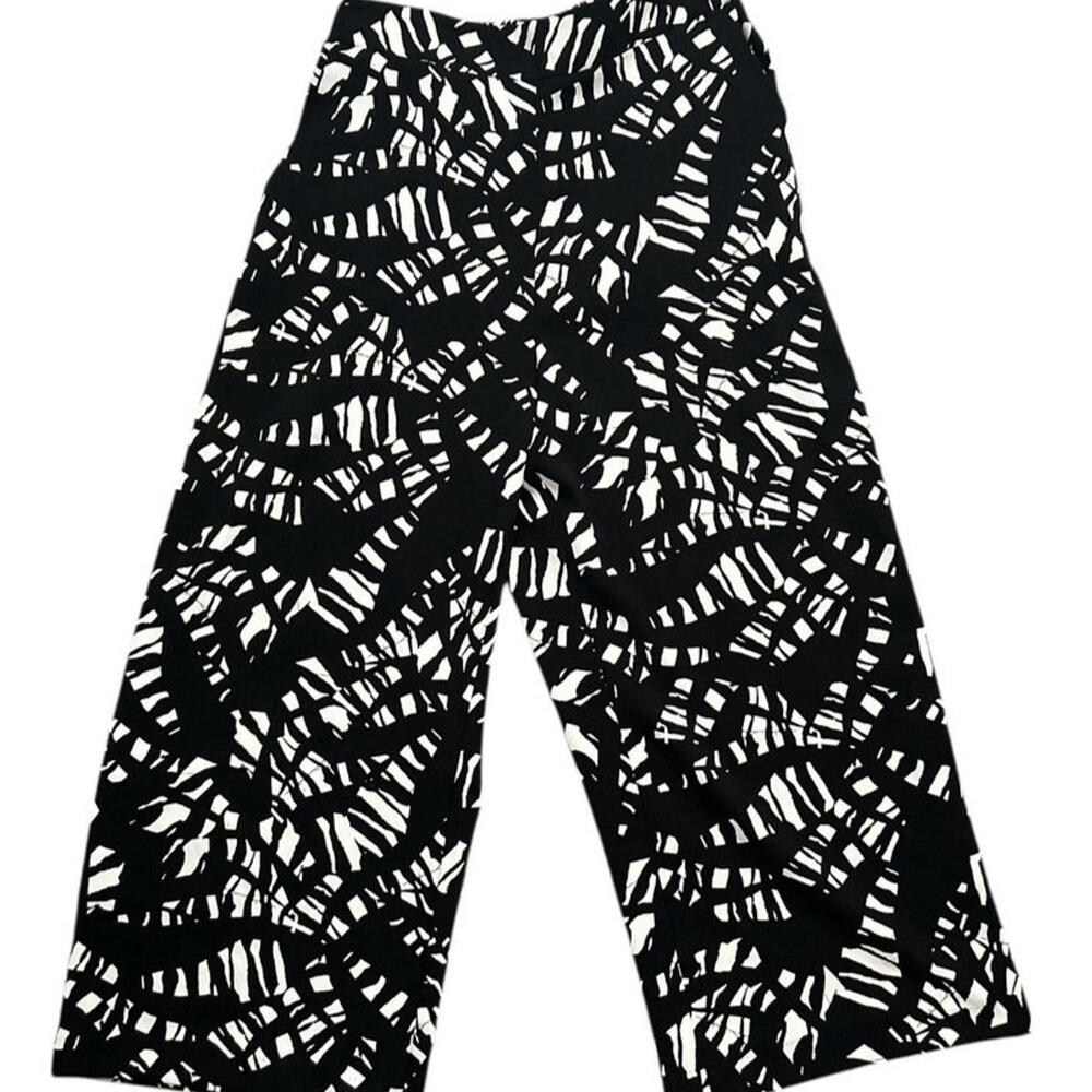 Nine West Crop Wide Leg Pants Size M Elastic Waist Black White Office Resort